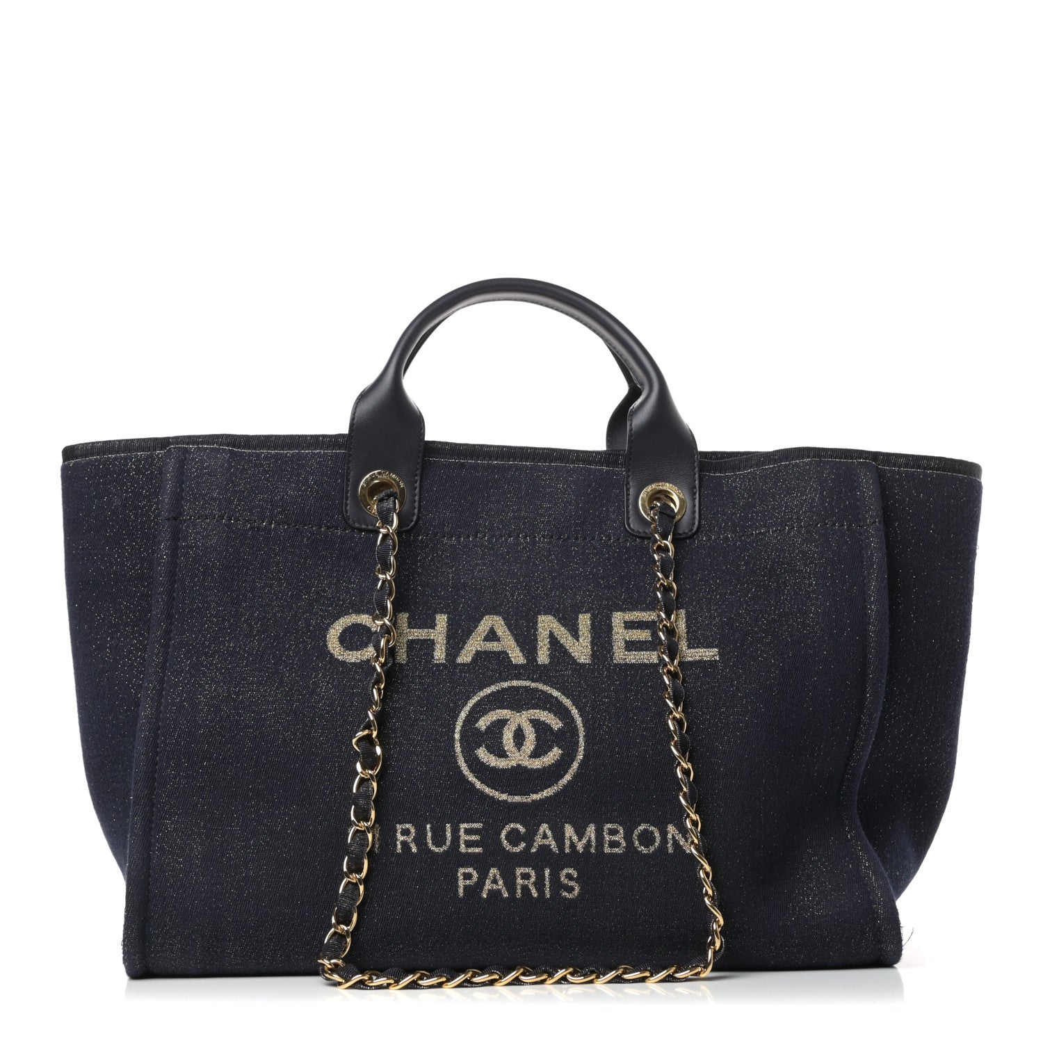 Chanel Lurex Canvas Medium Deauville Tote Navy Blue Gold 1 of 10