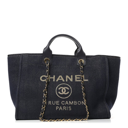 Chanel Lurex Canvas Medium Deauville Tote Navy Blue Gold 1 of 10