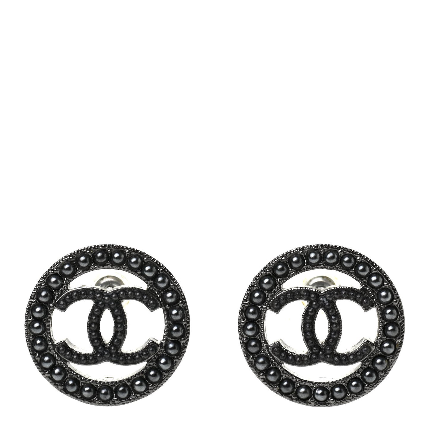 Ruthenium Pearl CC Round Earrings Dark Grey