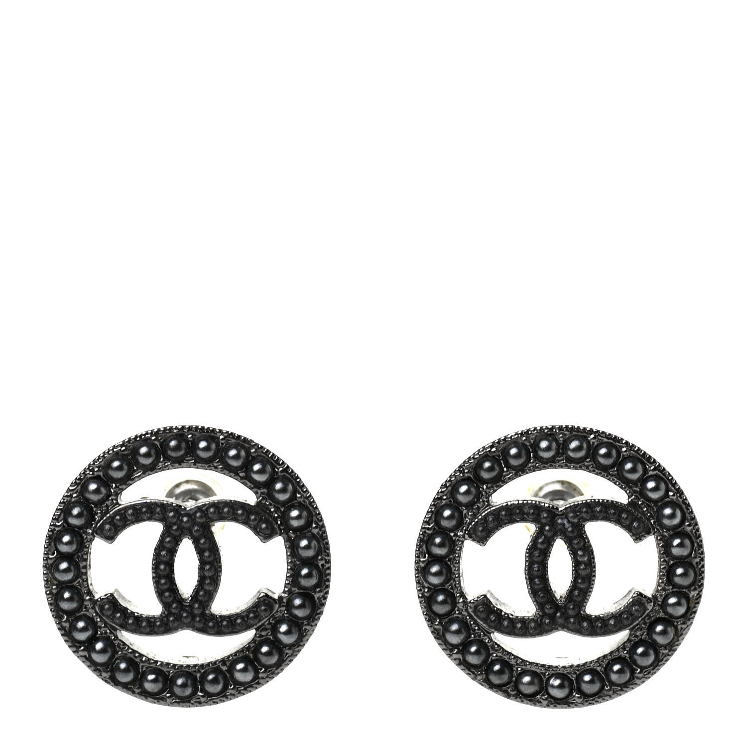 Chanel Ruthenium Pearl CC Round Earrings Dark Grey 1 of 4