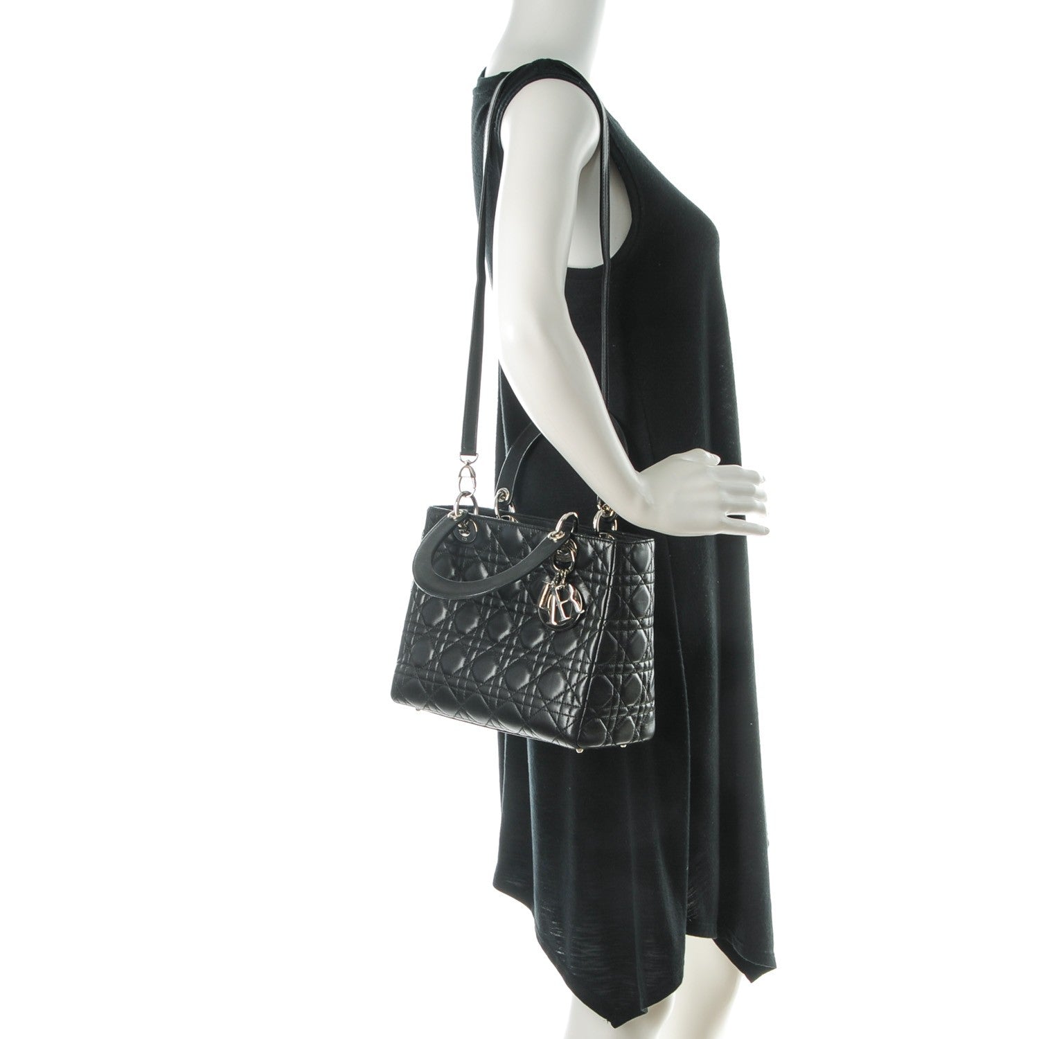 Christian Dior Lambskin Cannage Medium Lady Dior Black 2 of 7