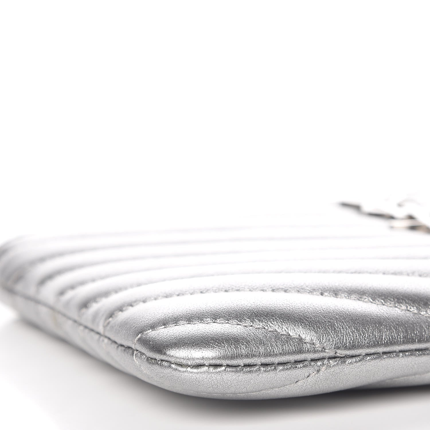 Saint Laurent Metallic Calfskin Matelasse Chevron Monogram Pouch Silver 10 of 16