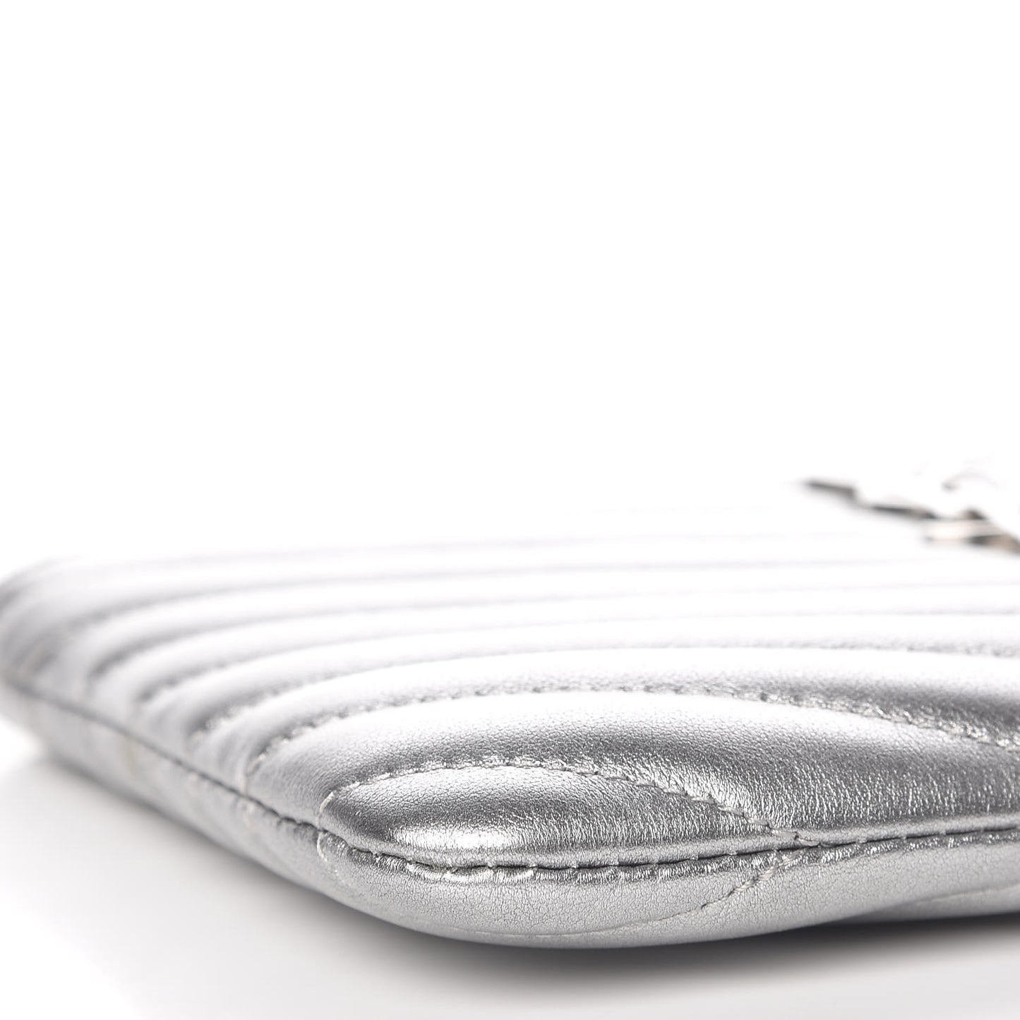 Metallic Calfskin Matelasse Chevron Monogram Pouch Silver