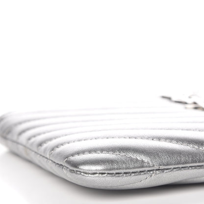Saint Laurent Metallic Calfskin Matelasse Chevron Monogram Pouch Silver 10 of 16