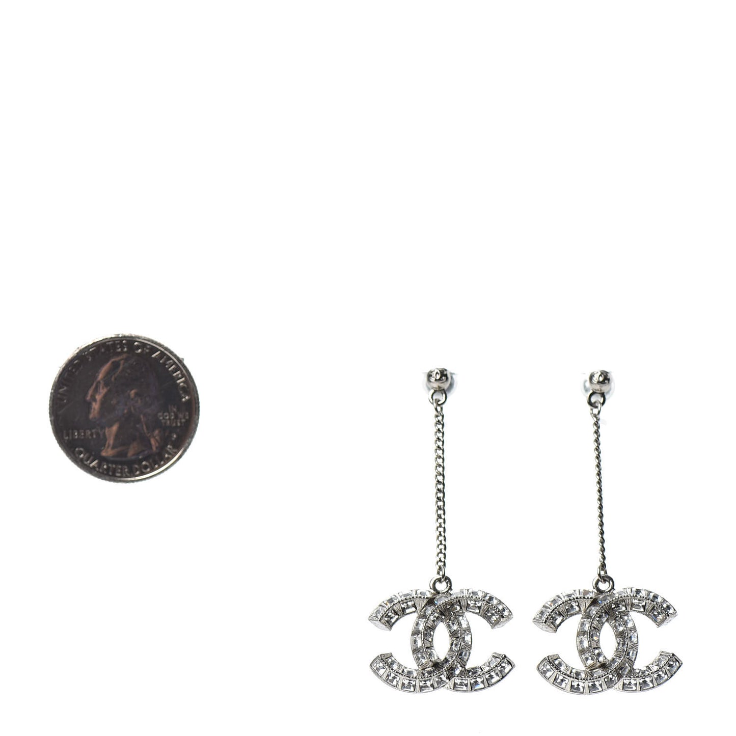 Baguette Crystal CC Drop Earrings Silver
