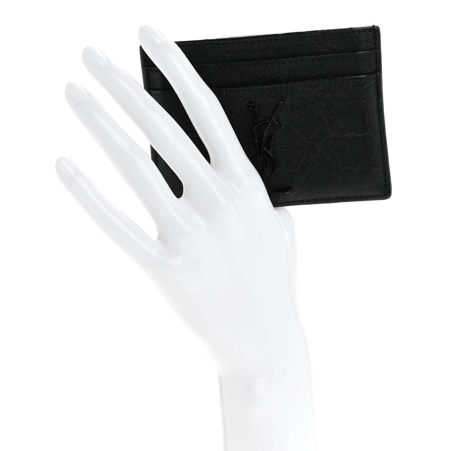 Calfskin Crocodile Embossed Monogram Credit Card Case Black