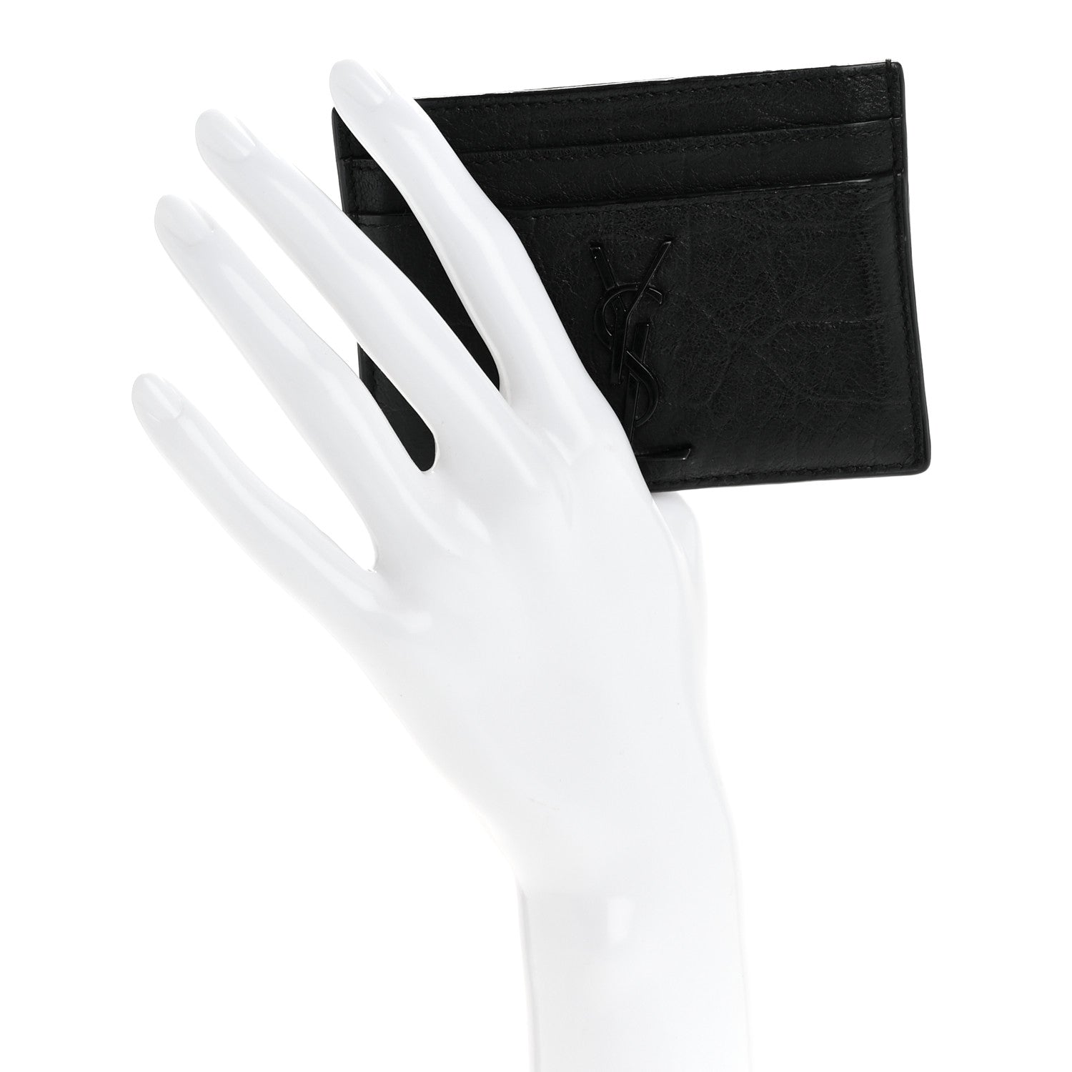 Saint Laurent Calfskin Crocodile Embossed Monogram Credit Card Case Black 2 of 8