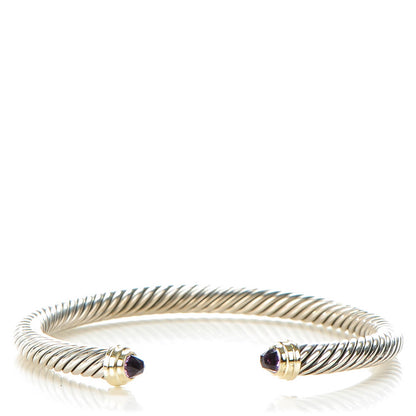 David Yurman Sterling Silver 14K Yellow Gold Amethyst 5mm Cable Classics Petite Color Bracelet 1 of 5