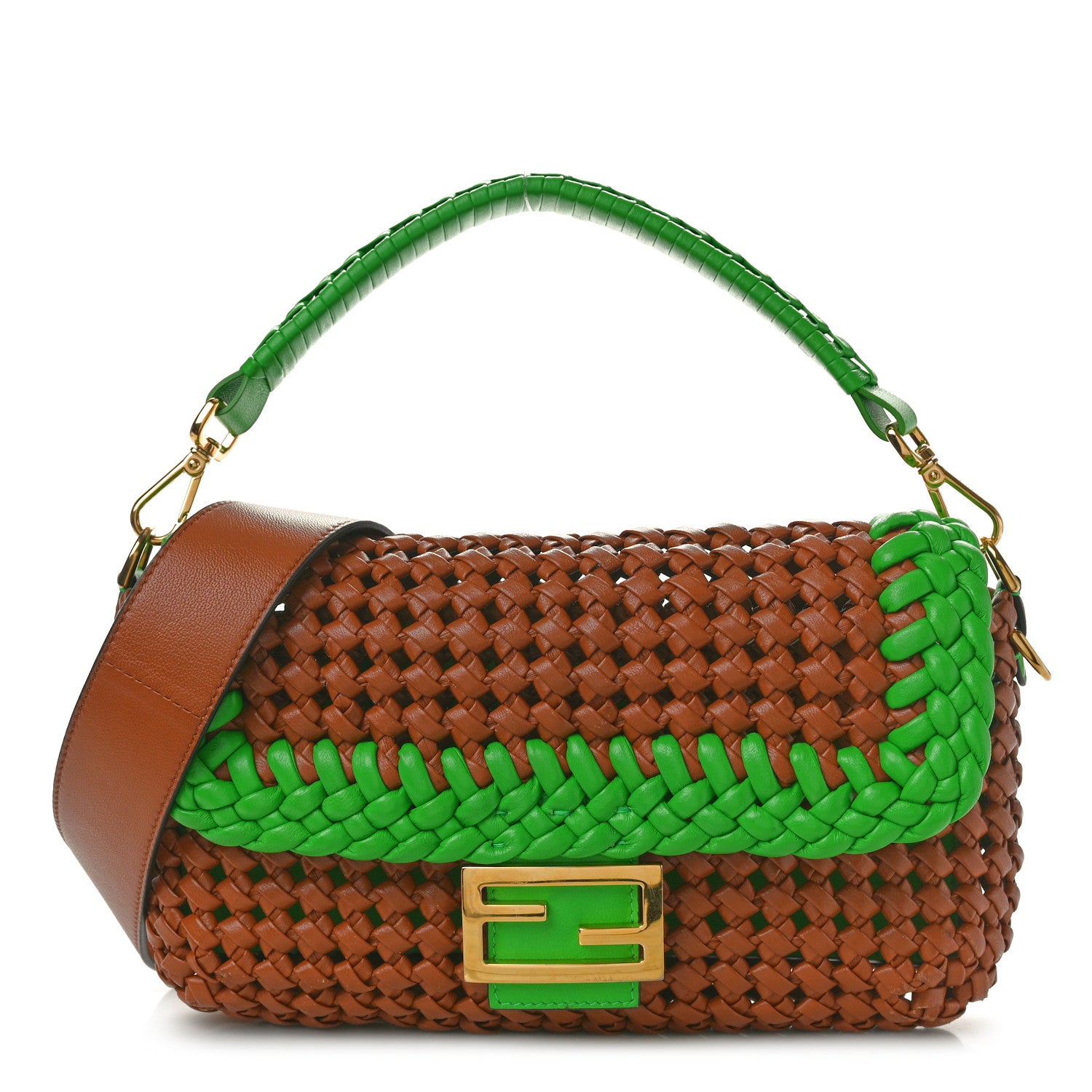 Fendi Nappa FF Woven Baguette Cuoio Tomatillo 1 of 9