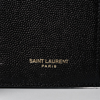 Saint Laurent Grain De Poudre Matelasse Chevron Monogram Compact Tri Fold Wallet Black 6 of 12