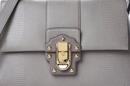 Dolce & Gabbana Iguana Calfskin Embossed Lucia Top Handle Bag Grey 12 of 12