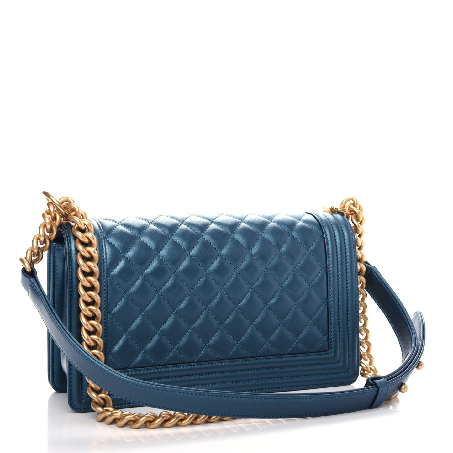 Metallic Calfskin Quilted Medium Boy Flap Blue