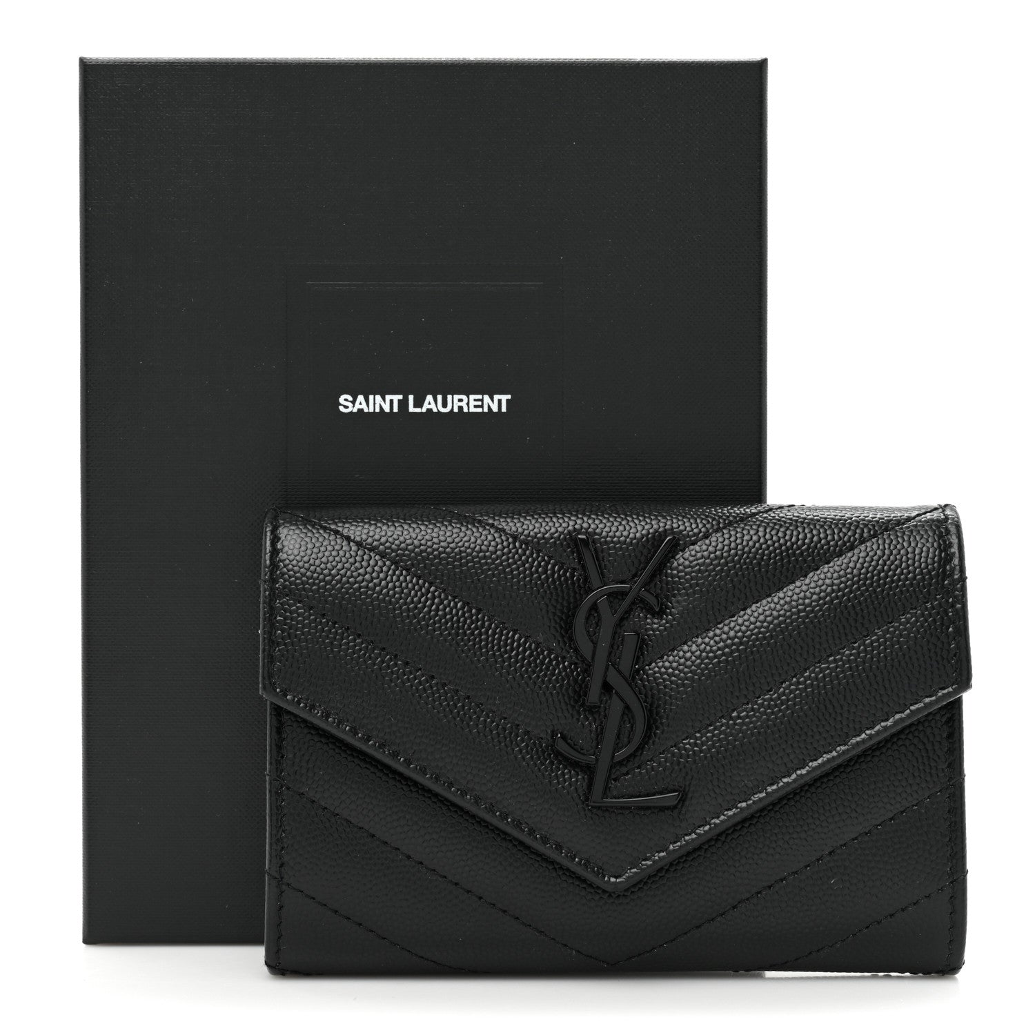 Saint Laurent Grain De Poudre Matelasse Chevron Small Monochrome Monogram Envelope Wallet Black 12 of 12