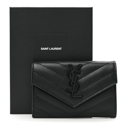 Saint Laurent Grain De Poudre Matelasse Chevron Small Monochrome Monogram Envelope Wallet Black 12 of 12
