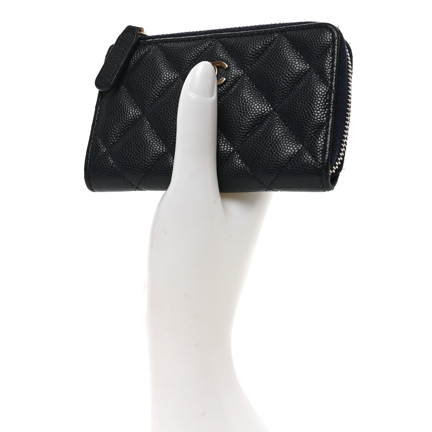 Chanel Caviar Quilted Zipped Key Holder Case Dark Blue 3 of 14
