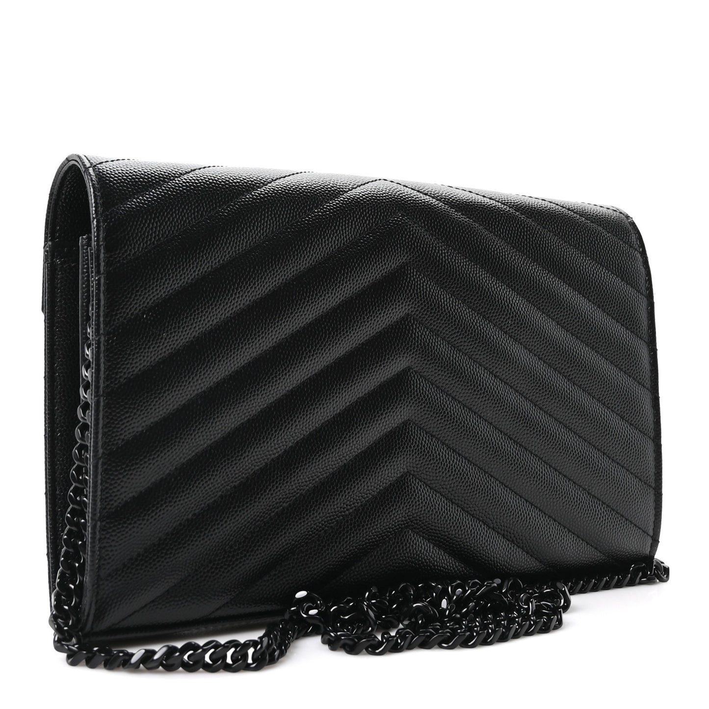 Grain De Poudre Matelasse Chevron Monogram Monochrome Chain Wallet Black