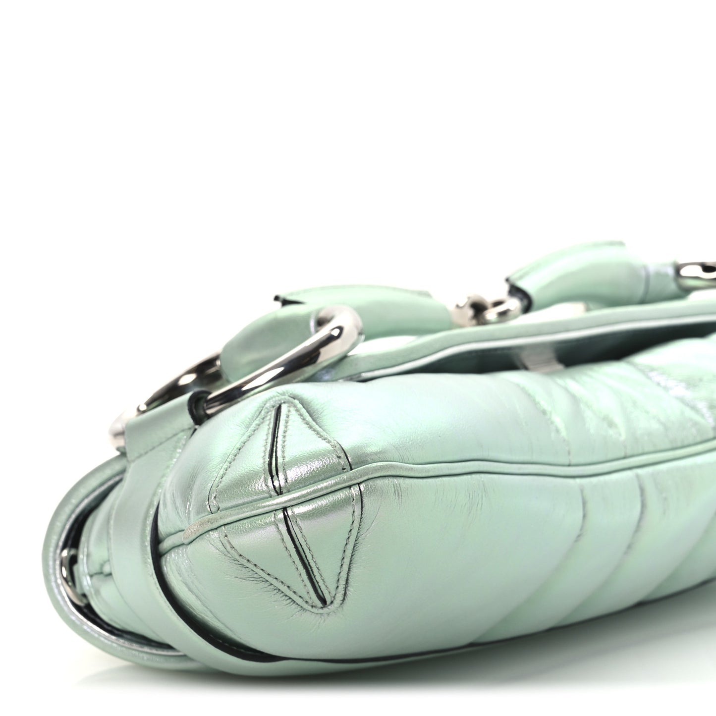 Iridescent Nappa Vertical Matelasse Medium Maxi Horsebit Chain Shoulder Bag Iridescent Salvy Green