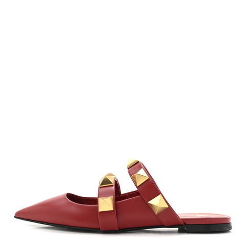 Calfskin Roman Stud Flat Mules 39.5 Red