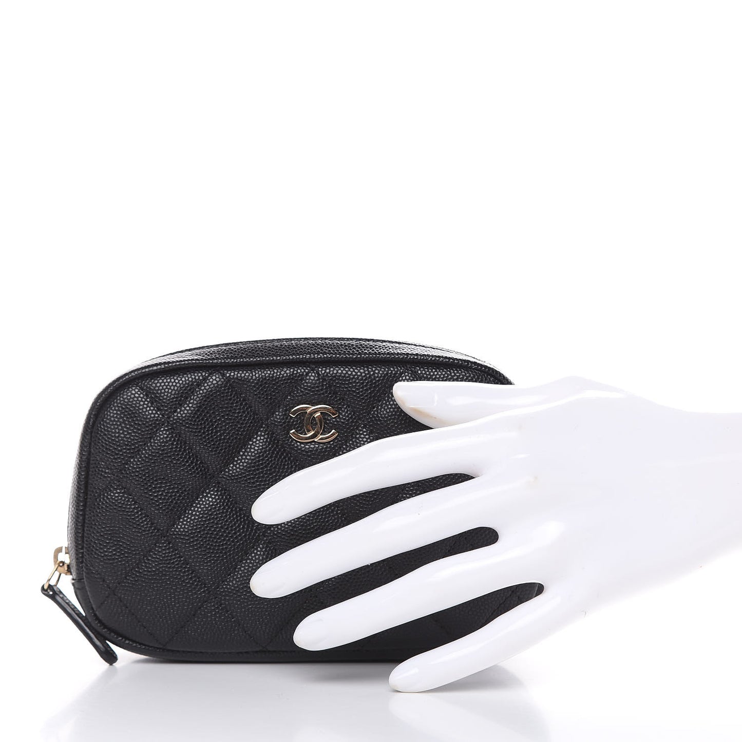 Caviar Quilted Small Curvy Pouch Cosmetic Case Black