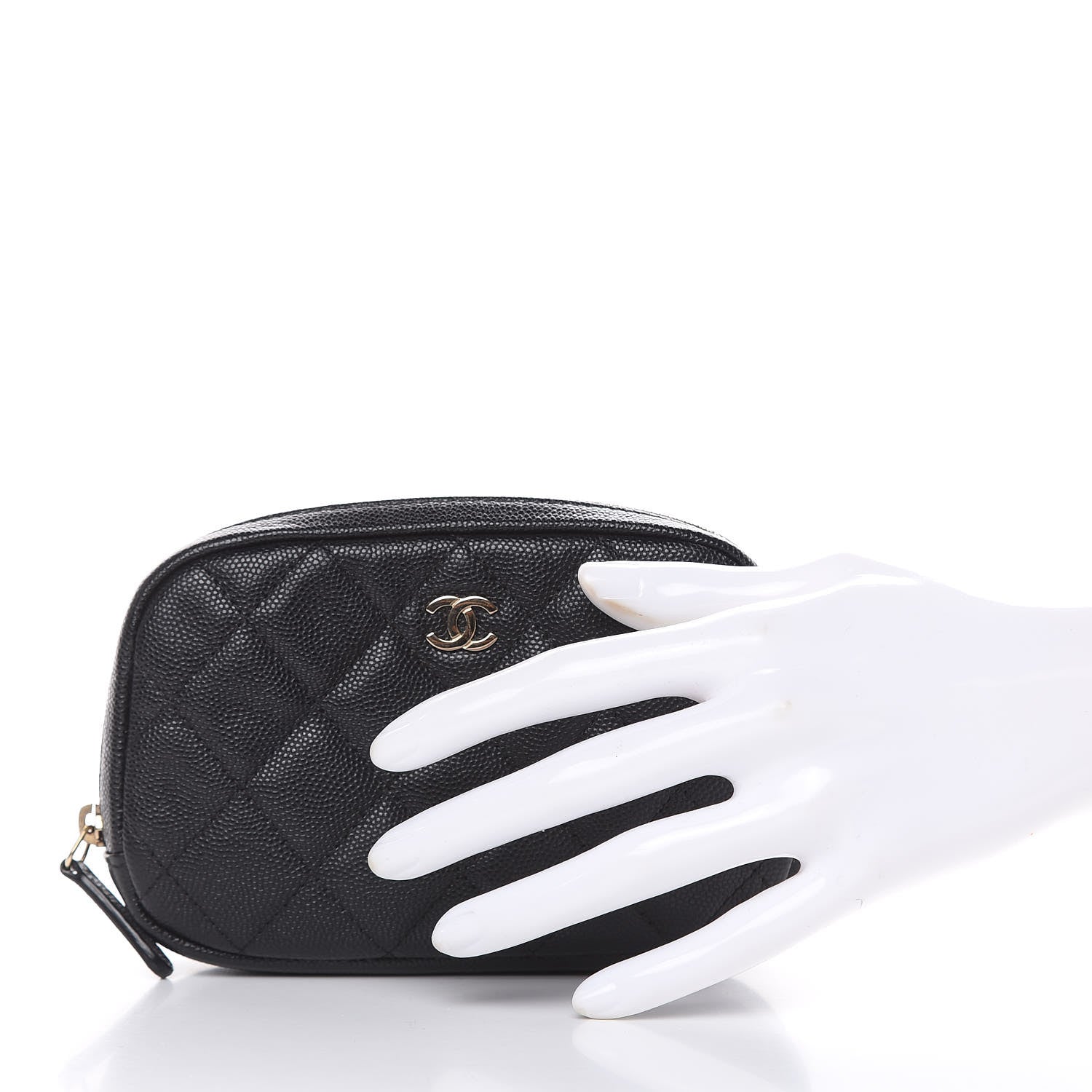 Chanel Caviar Quilted Small Curvy Pouch Cosmetic Case Black 2 of 8