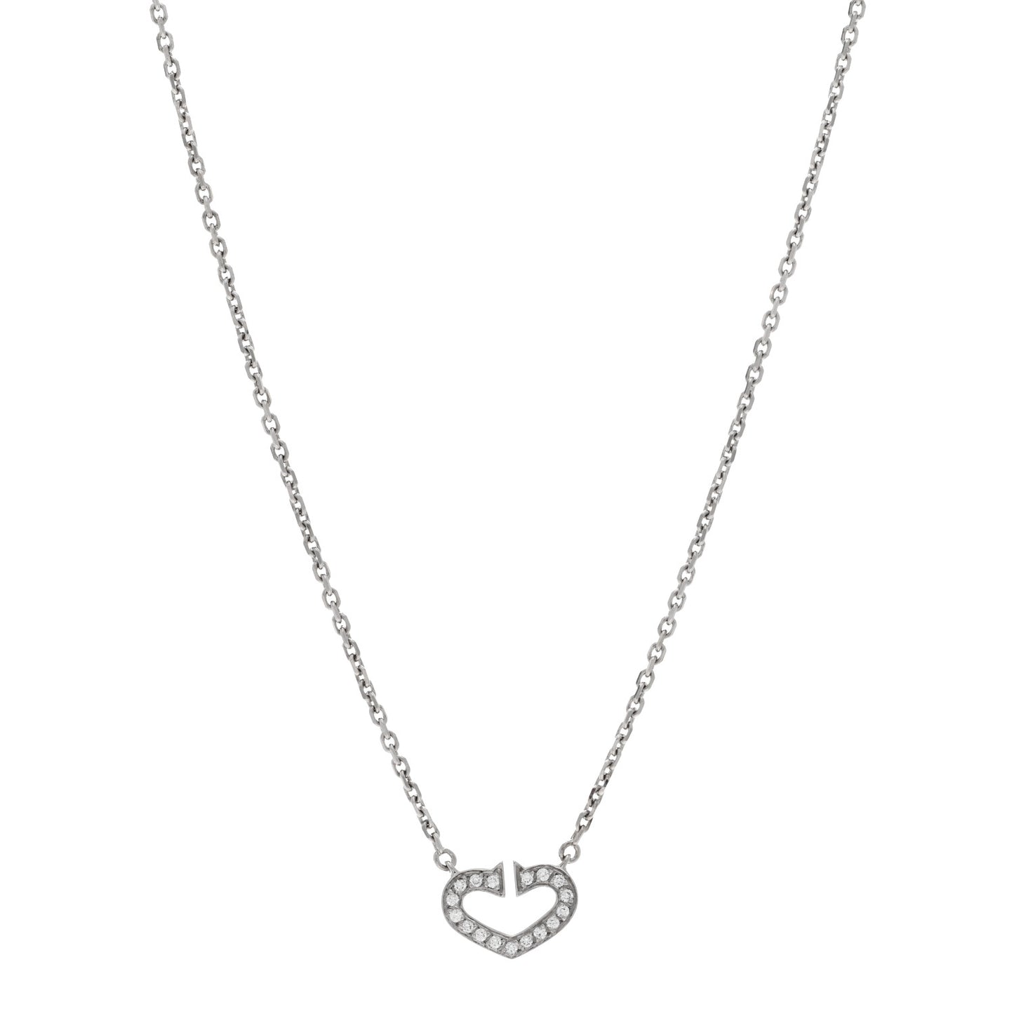 18K White Gold Diamond Small Hearts and Symbols Pendant Necklace
