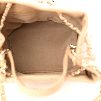 Chanel Caviar Quilted Rolled Up Bucket Drawstring Bag Beige 5 of 12