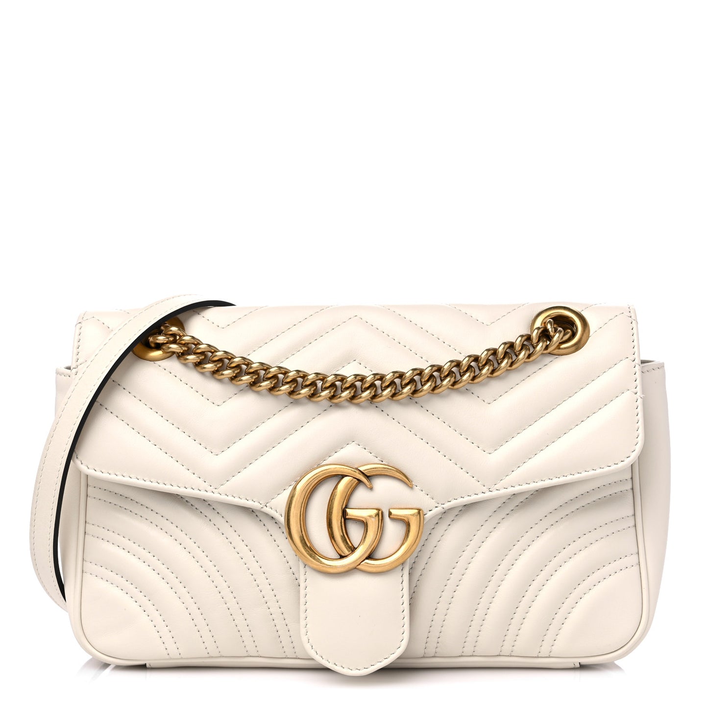 Calfskin Matelasse Small GG Marmont Shoulder Bag White