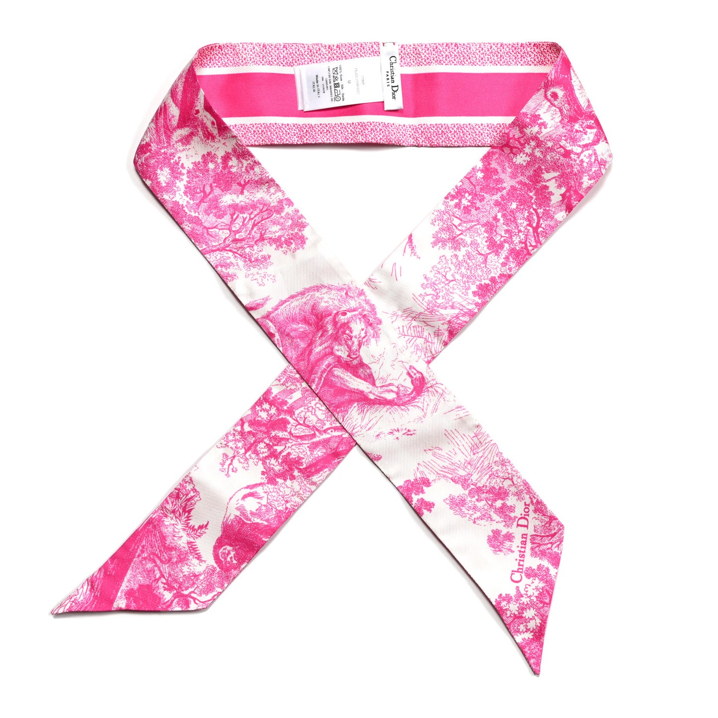 Silk Toile De Jouy Mitzah Scarf Ivory Fluorescent Pink