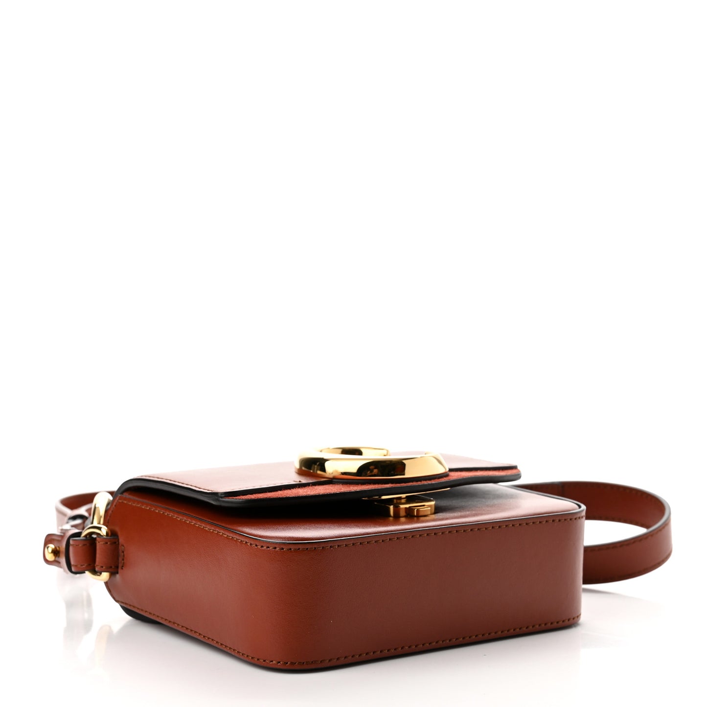 Shiny Calfskin Suede Mini C Bag Sepia Brown