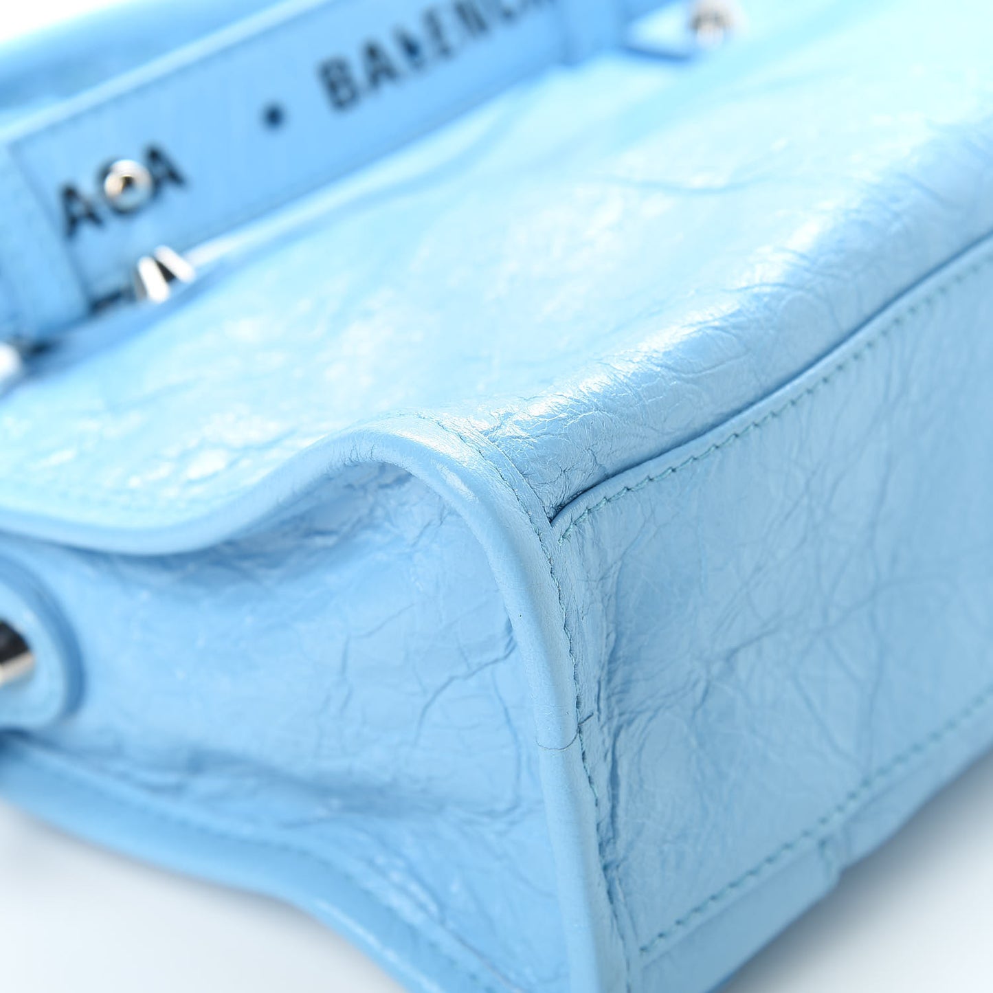 Agneau Classic Silver Hardware Mini City Logo Strap Baby Blue Black