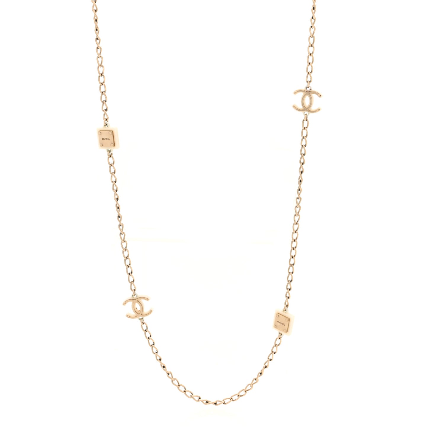 Metal Enamel CC Chain Necklace Gold White