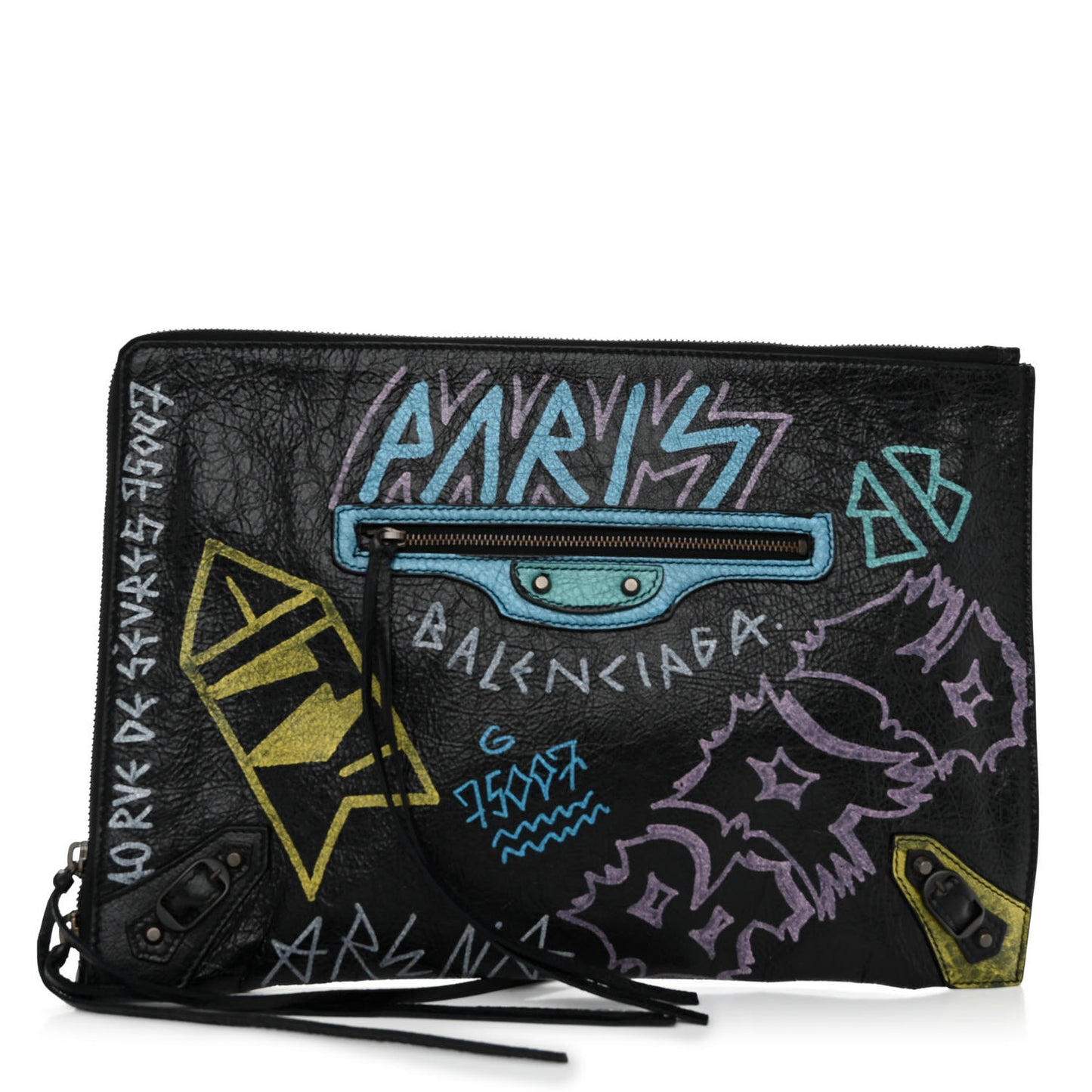 Agneau Classic Hardware Graffiti Small Pouch Black Multicolor