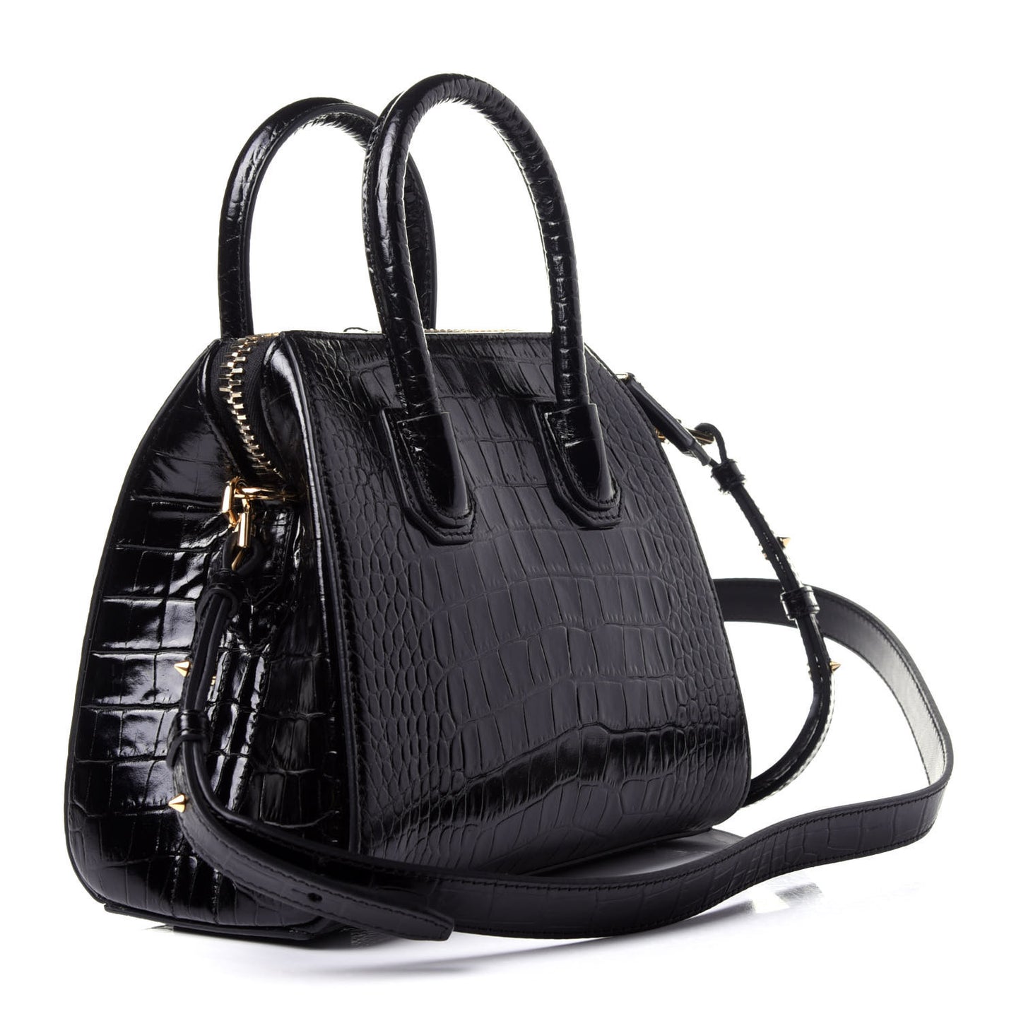 Calfskin Crocodile Embossed Mini Antigona Black