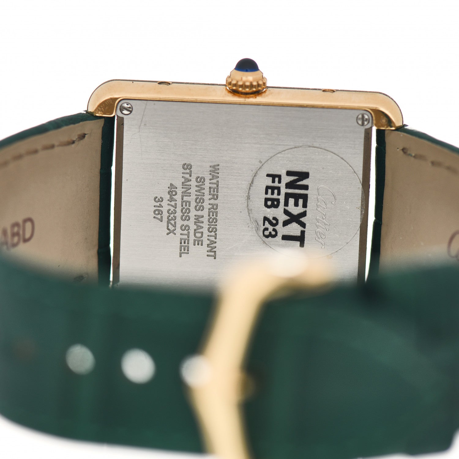 Cartier Stainless Steel 18K Yellow Gold Alligator 27mm Tank Solo Quartz Watch Green 4 of 5