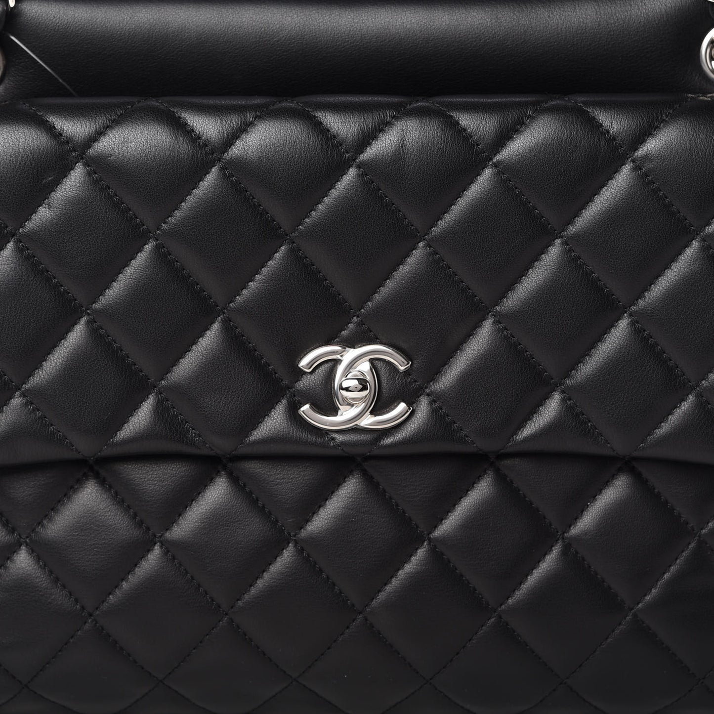 Lambskin Quilted Bowler Flap Shoulder Bag Black