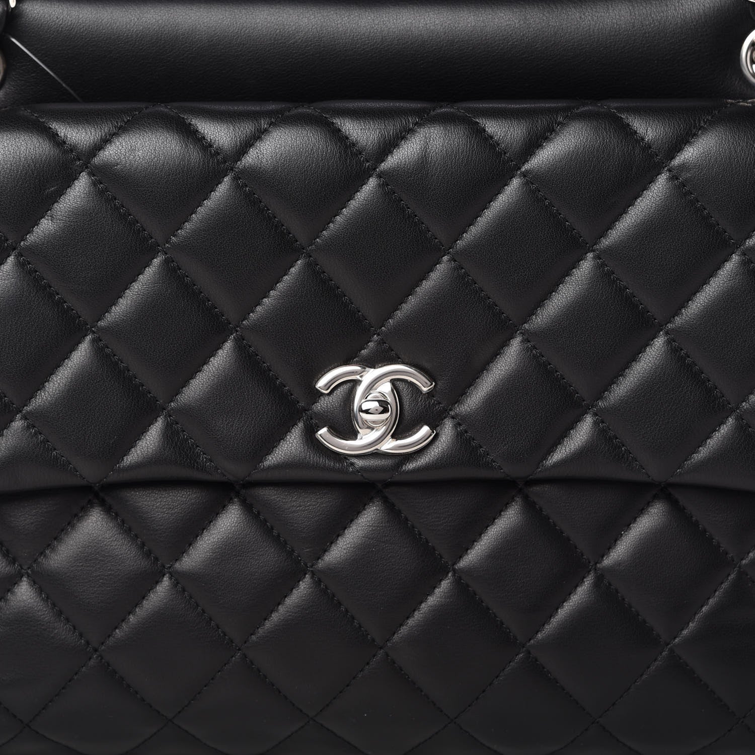Chanel Lambskin Quilted Bowler Flap Shoulder Bag Black 10 of 14