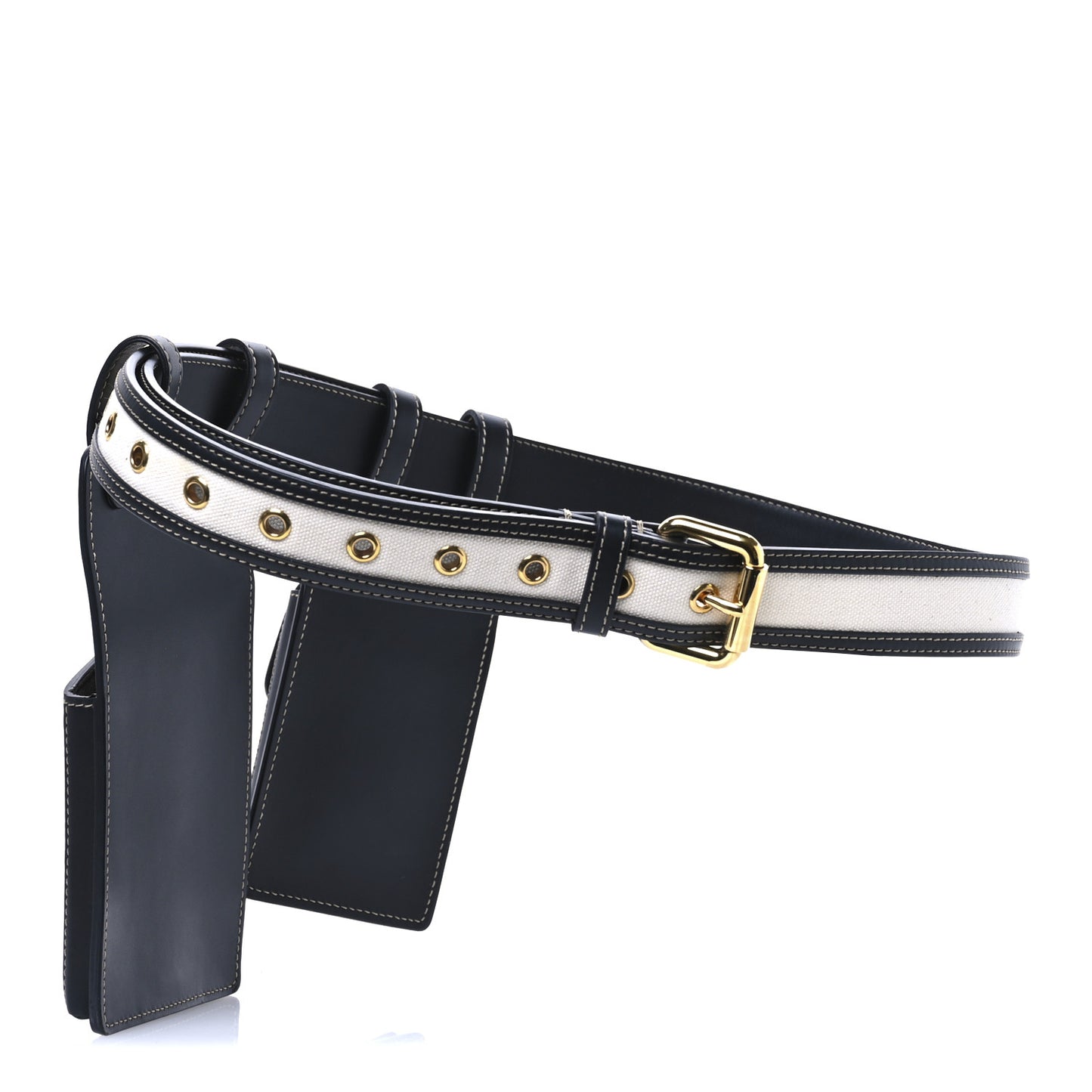Calfskin Canvas Multi Accessory Belt Beige Black