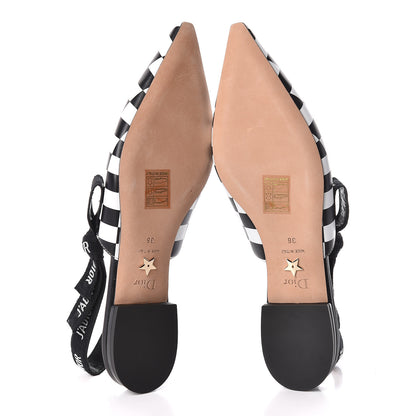 Christian Dior Calfskin Ribbon Checker Print J'Adior Slingback Ballet Flats 36 Black White 5 of 8