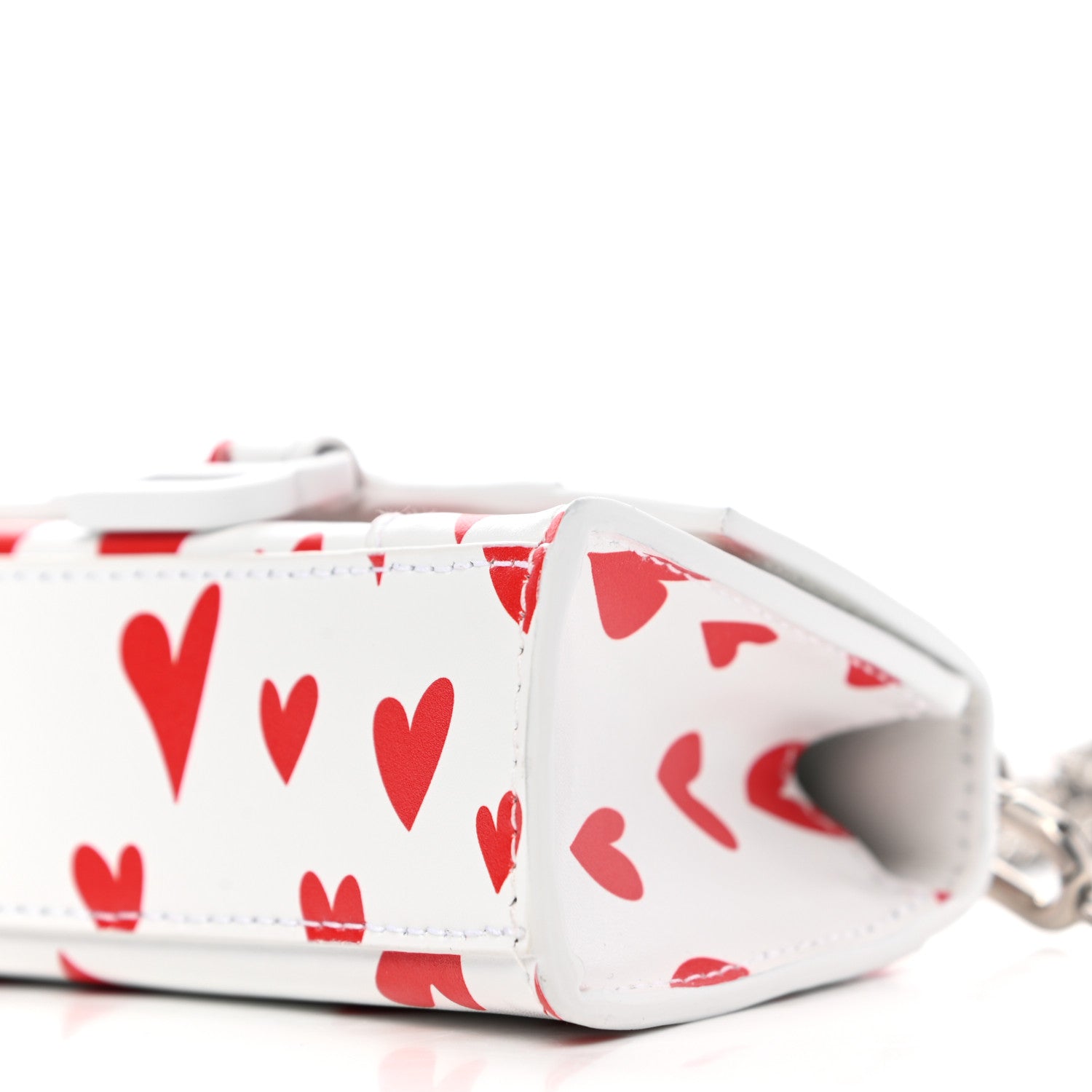 Balenciaga Smooth Calfskin Heart Hourglass Top Handle Bag Mini with Chain White Red 9 of 10
