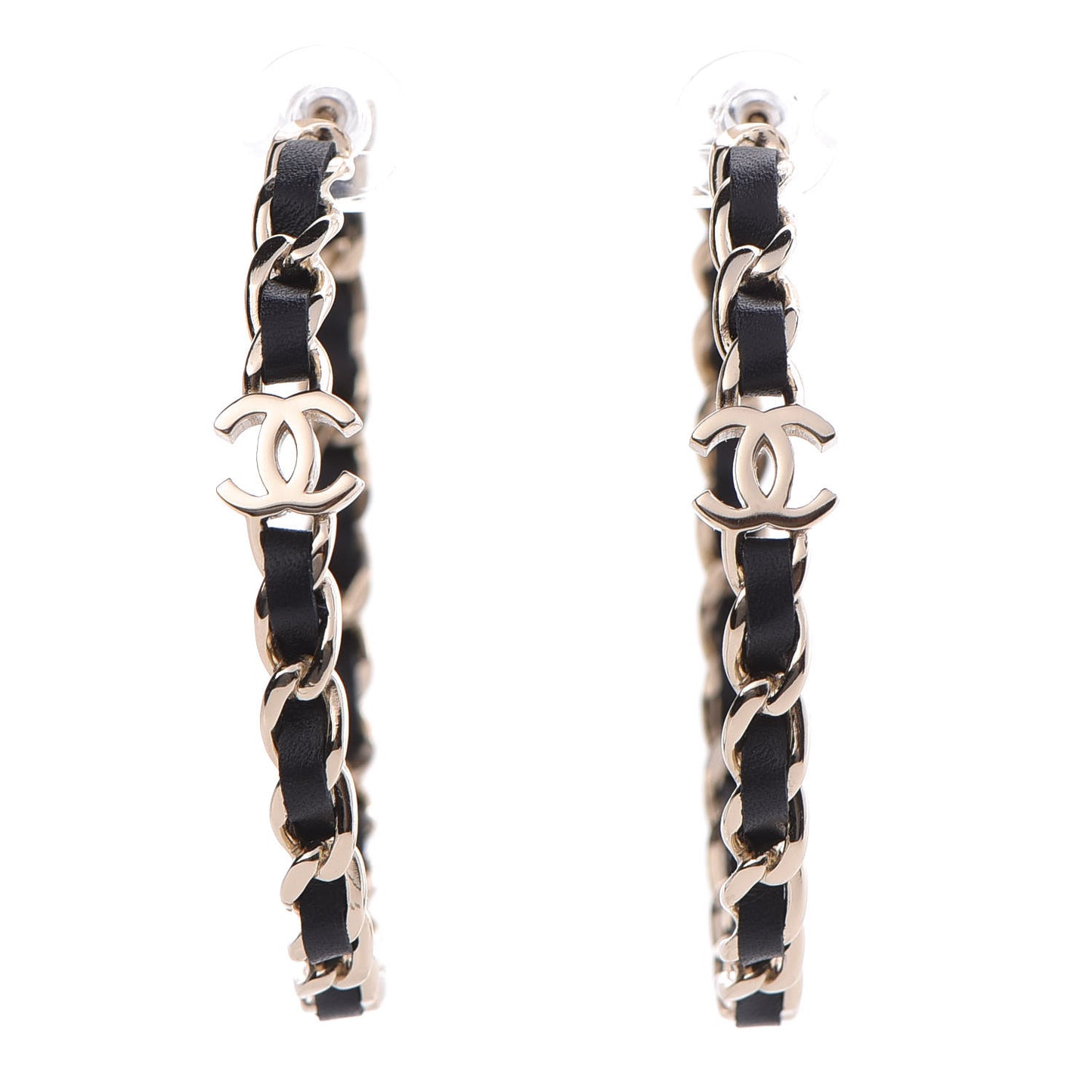 Lambskin CC Turnlock Chain Hoop Earrings Matte Gold