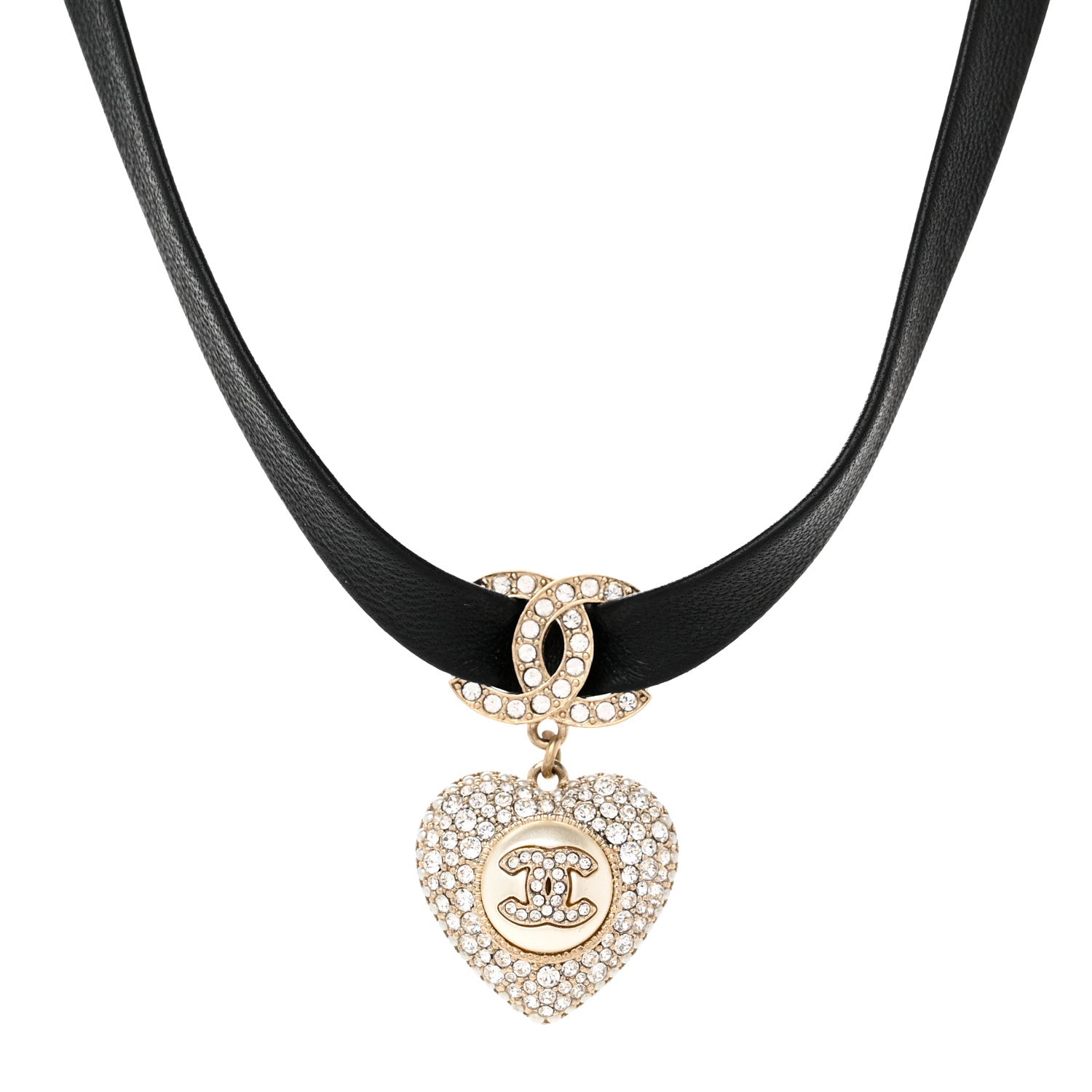Chanel Lambskin Crystal CC Heart Choker Gold Black 1 of 4