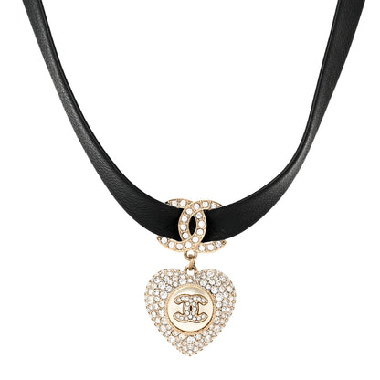 Chanel Lambskin Crystal CC Heart Choker Gold Black 1 of 4