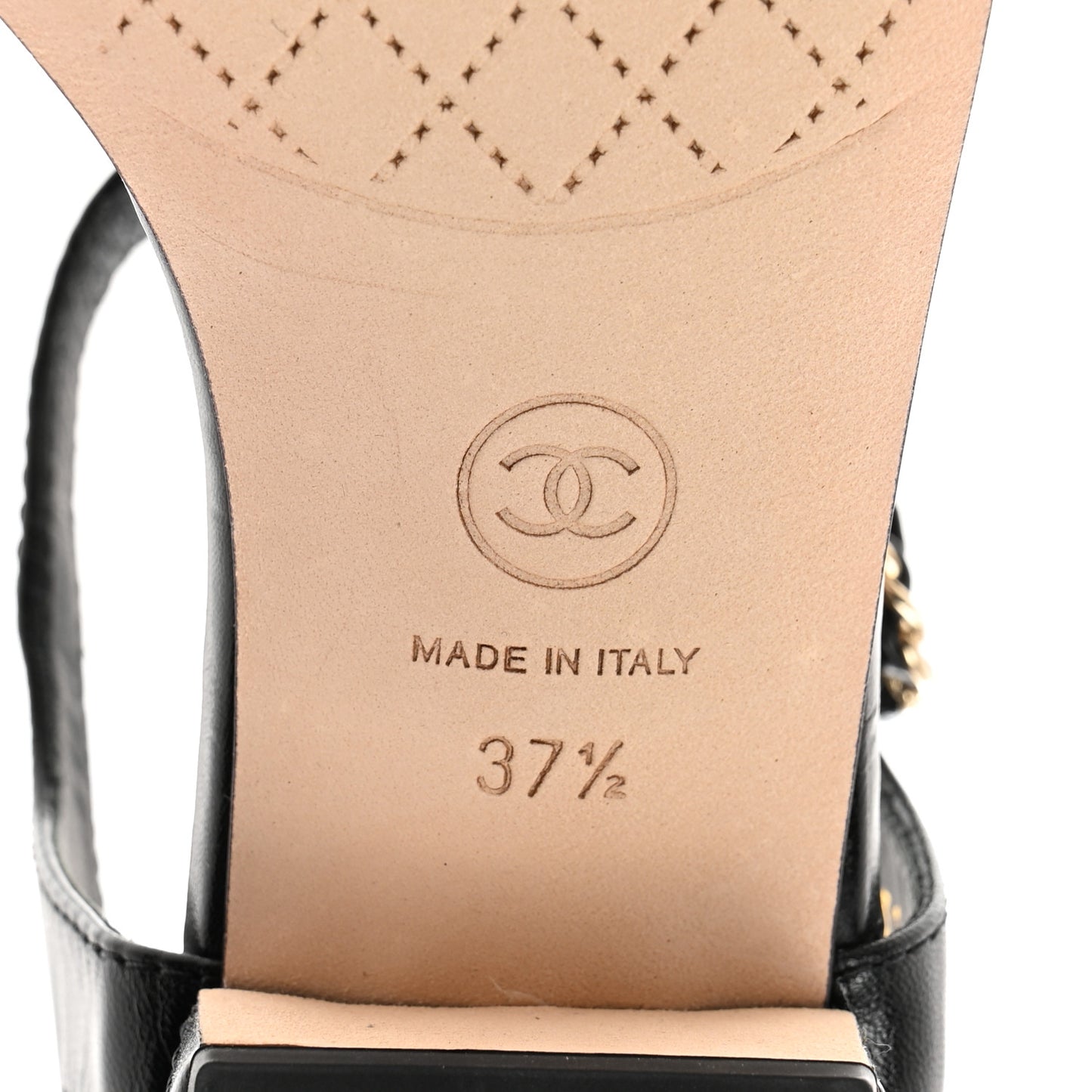 Lambskin Chain CC Thong Sandals 37.5 Black