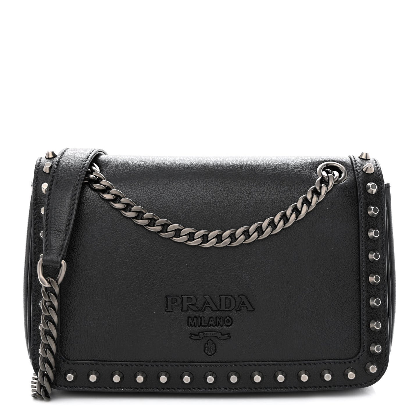 Glace Calfskin Studded Crossbody Black