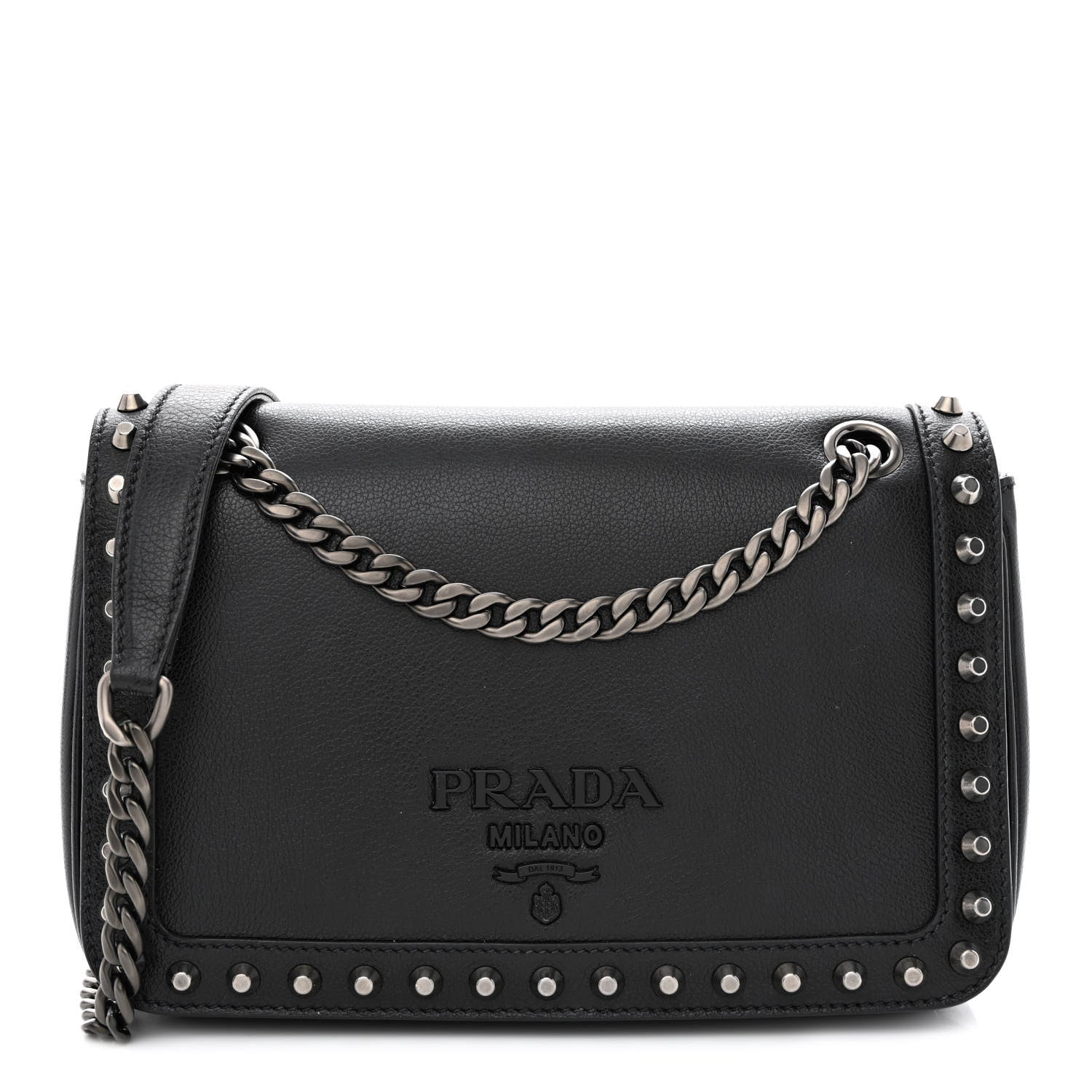 Prada Glace Calfskin Studded Crossbody Black 1 of 11