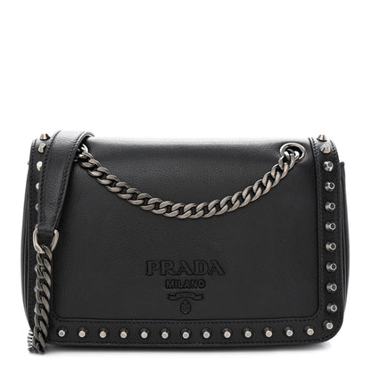 Prada Glace Calfskin Studded Crossbody Black 1 of 11