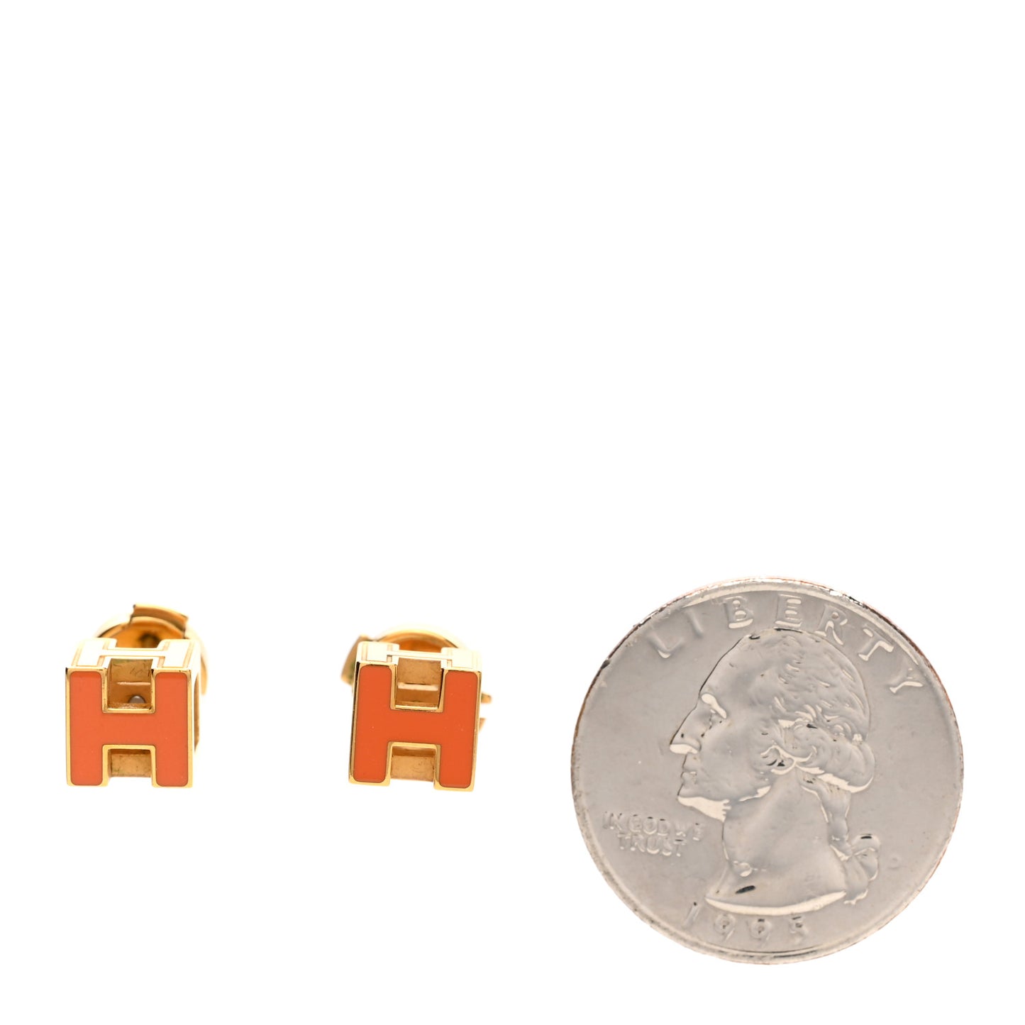 Gold Lacquered Cage d'H Earrings Orange