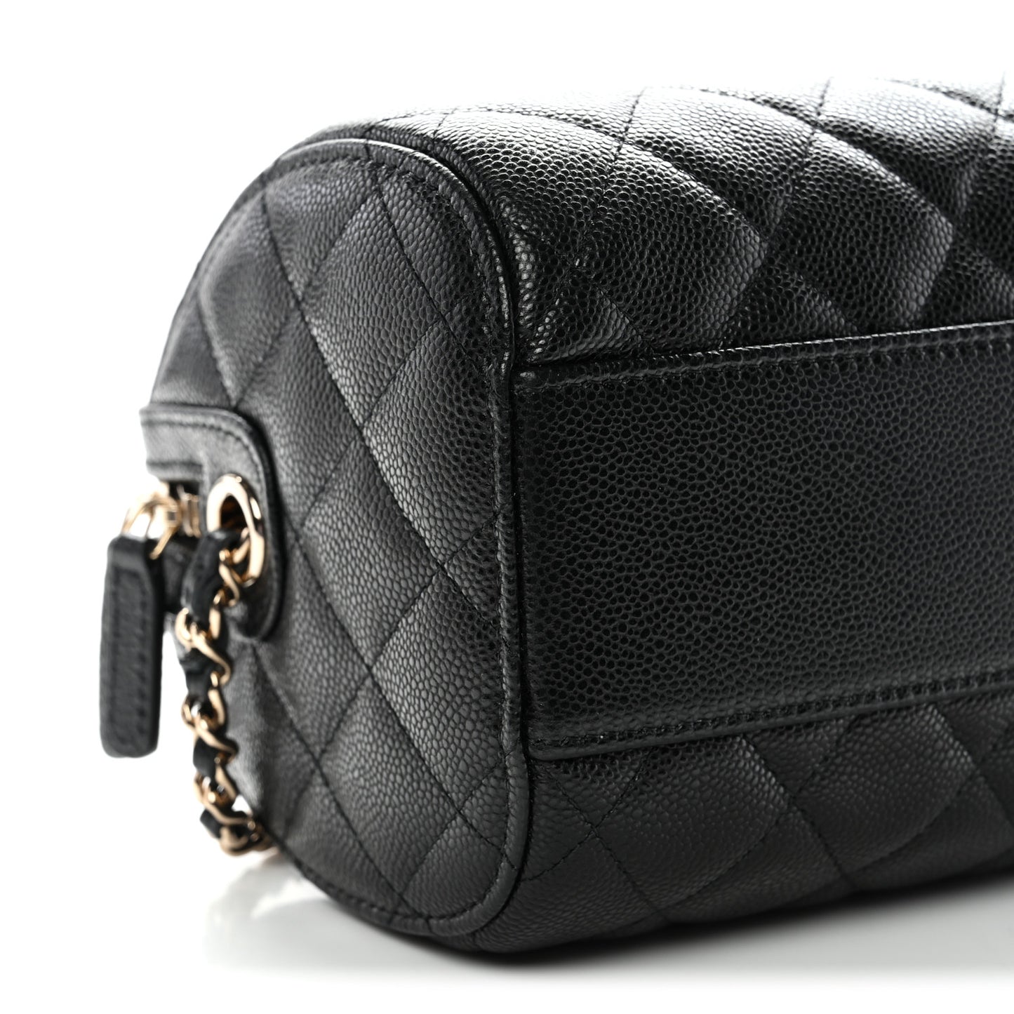 Caviar Quilted Barrel Clutch With Chain  Black
