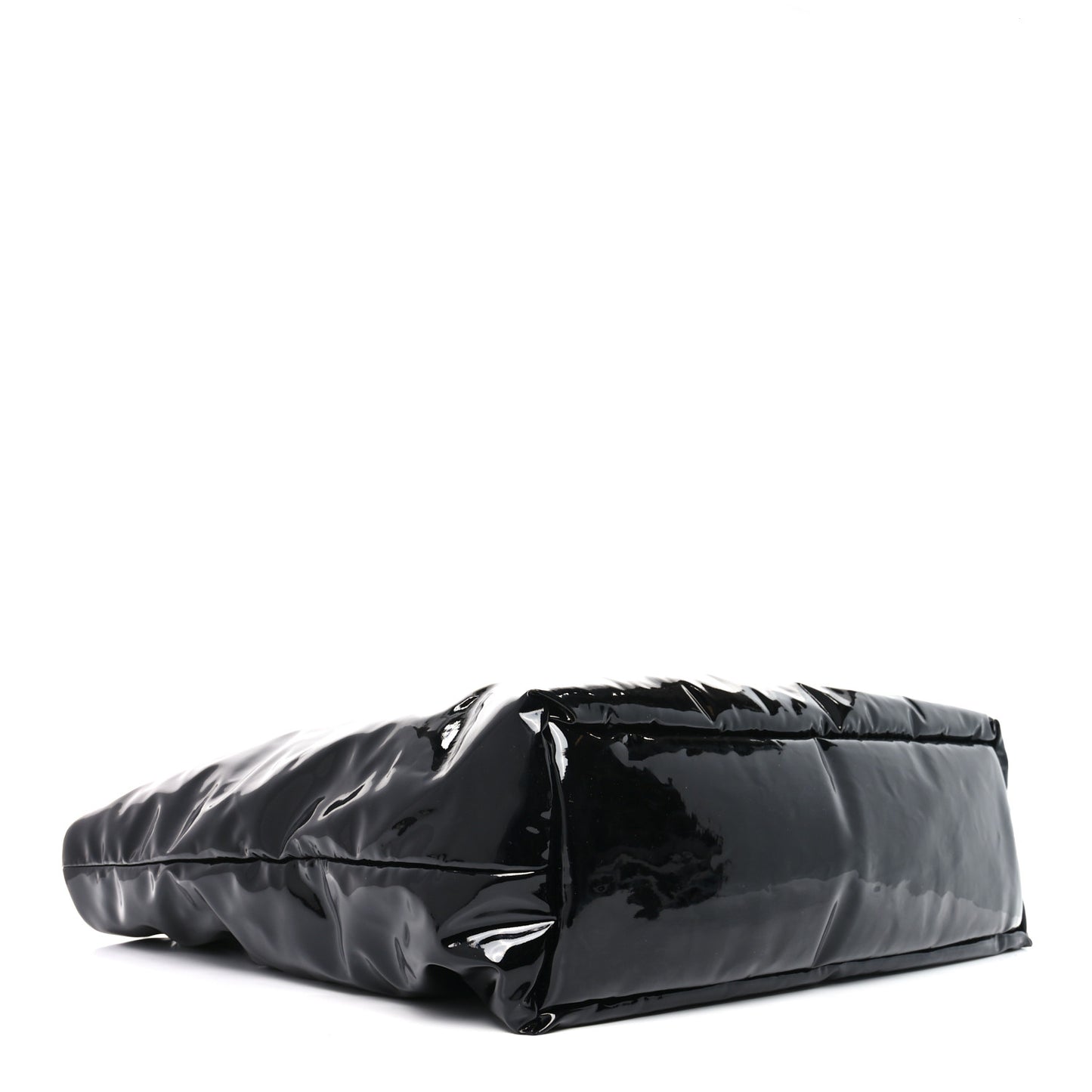 Patent Wide Puffer Maxi Tote Black