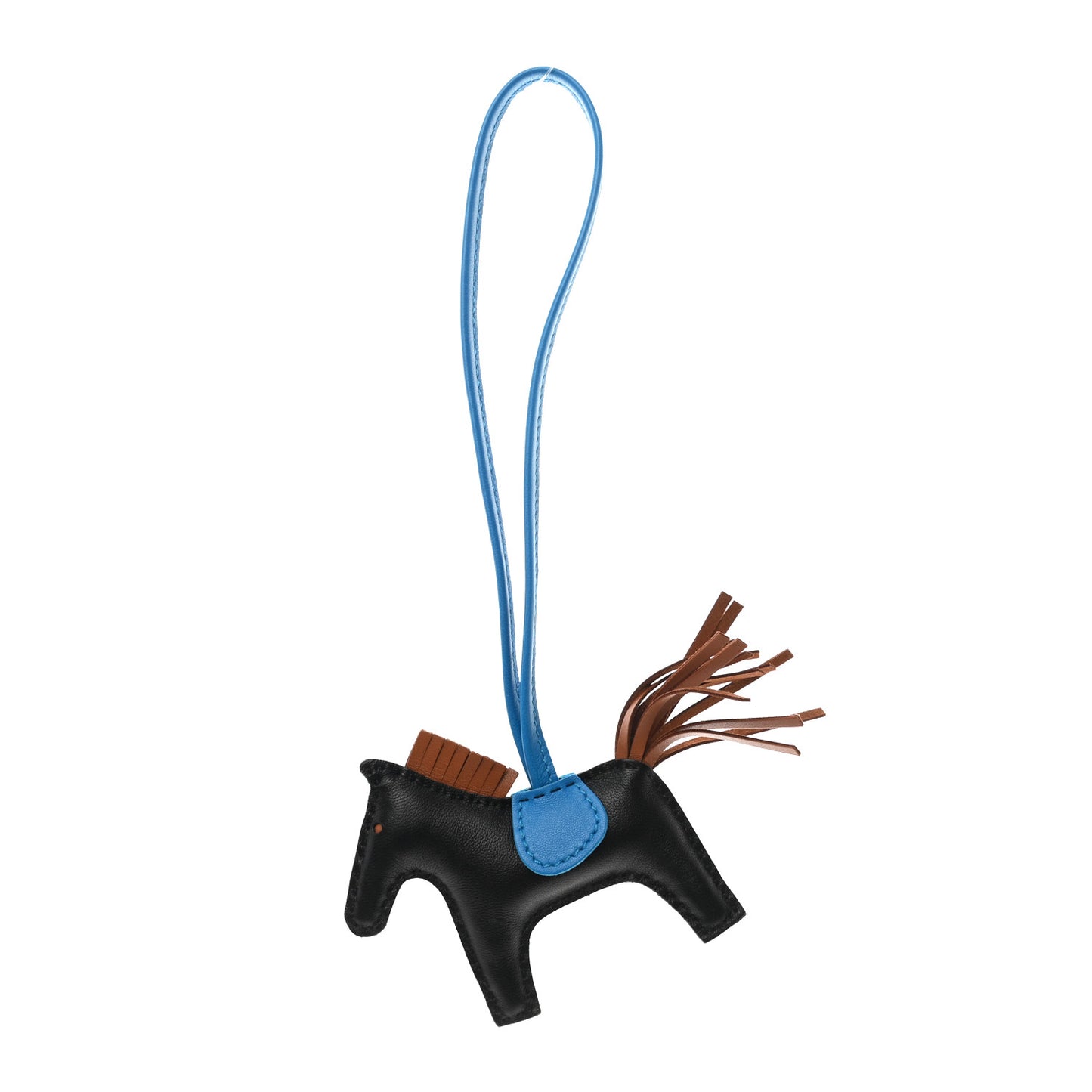 Milo Lambskin Grigri Rodeo Horse Bag Charm PM Black Gold Bleu Zanzibar